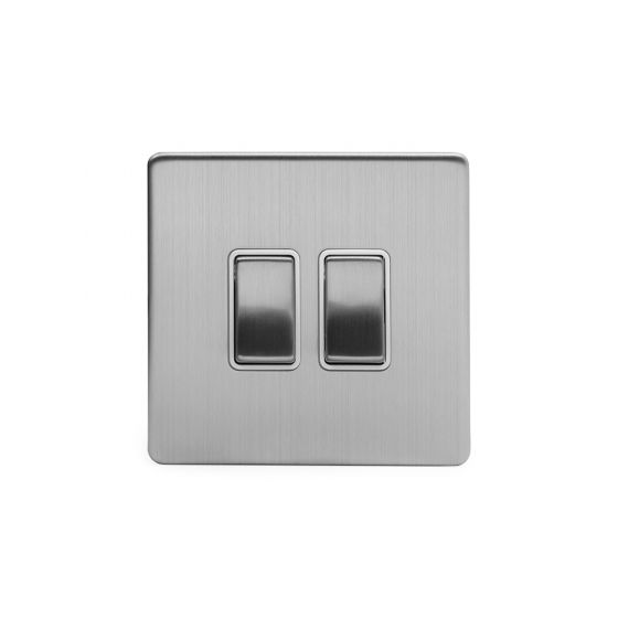Soho Lighting Brushed Chrome 2 Gang Intermediate Switch White Ins 10A Screwless