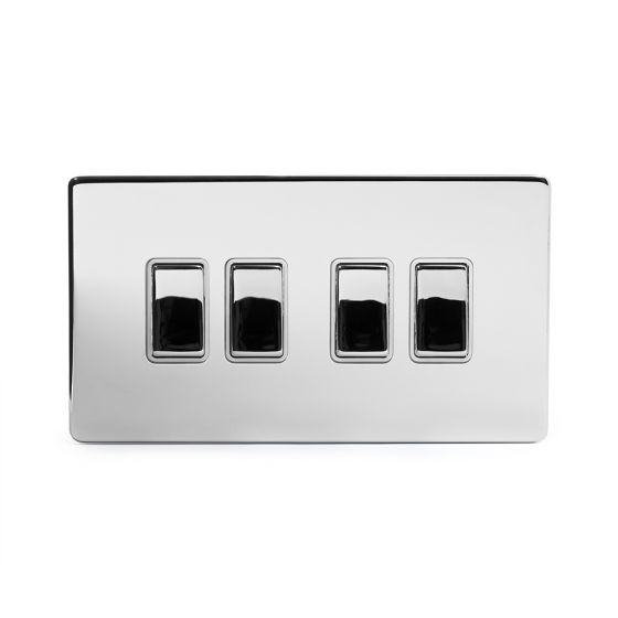 Soho Lighting Polished Chrome 4 Gang 2 Way 10A Light Switch Wht Ins Screwless