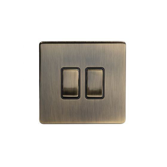 Soho Lighting Antique Brass 2 Gang Intermediate Switch Black Ins 10A Screwless