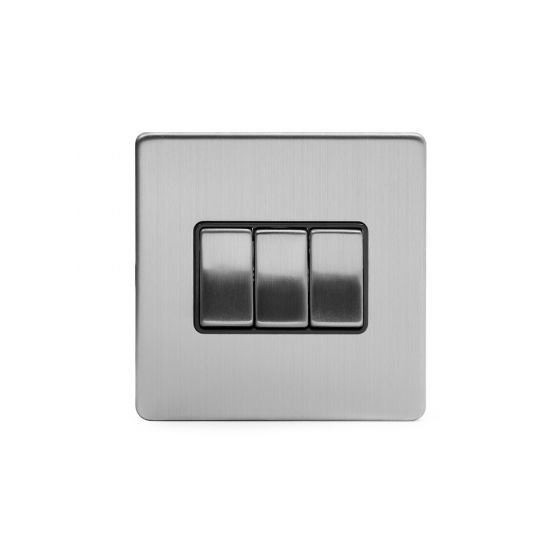 Soho Lighting Brushed Chrome 3 Gang Intermediate Switch BLK Insert Screwless