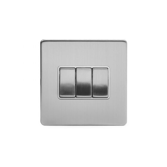 Soho Lighting Brushed Chrome 3 Gang Intermediate switch Wht Ins Screwless