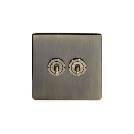 Soho Lighting Antique Brass 2 Gang Intermediate Toggle Switch Screwless