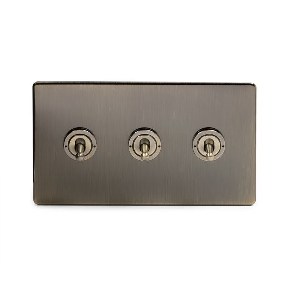 Soho Lighting Antique Brass 3 Gang Intermediate Toggle Switch Screwless