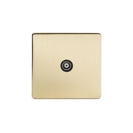 Soho Lighting Brushed Brass TV Coaxial Aerial Socket Black Ins Screwless