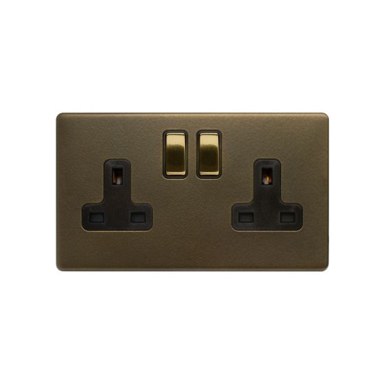 Soho Fusion Bronze & Brushed Brass 13A 2 Gang Switched Socket, DP Black