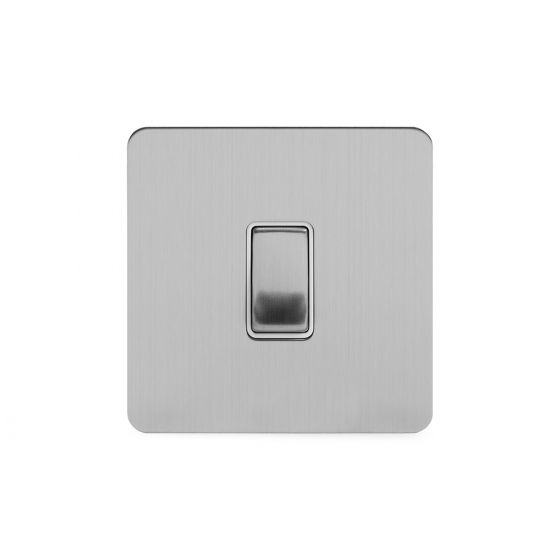 Soho Lighting Brushed Chrome Flat Plate 20A 1 Gang Double Pole Switch Wht Ins Screwless