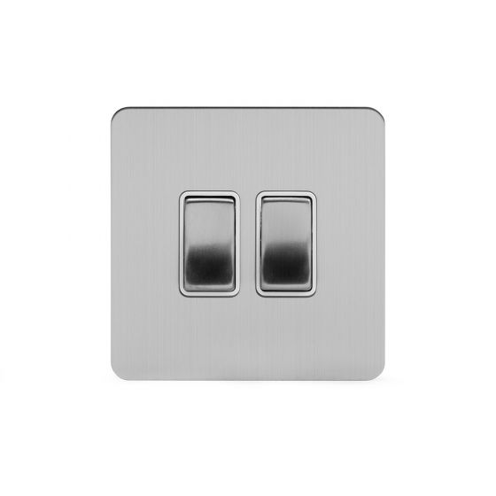 Soho Lighting Brushed Chrome Flat Plate 10A 2 Gang 2 Way Switch Wht Ins Screwless