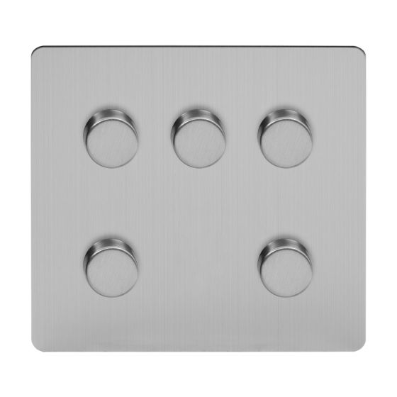 Brushed Chrome Flat Plate 5 Gang Dimmer Switch