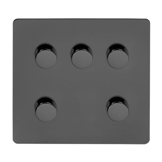 Black Nickel Flat Plate 5 Gang Dimmer Switch