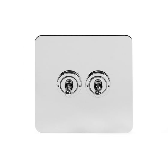 Soho Lighting Polished Chrome Flat Plate 20A 2 Gang 2 Way Toggle Switch Screwless