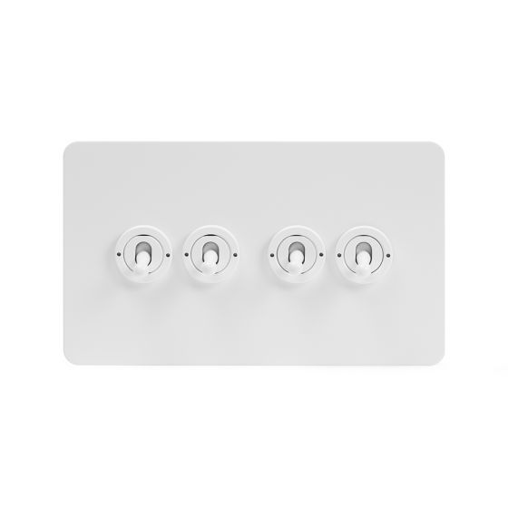 Soho Lighting White Metal Flat Plate 20A 4 Gang 2 Way Toggle Switch Wht Ins Screwless