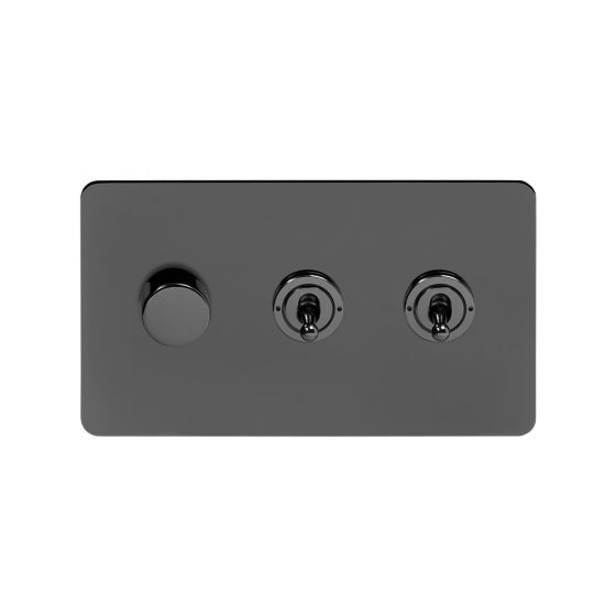 Soho Lighting Black Nickel Flat Plate 3 Gang Switch with 1 Dimmer (1x150W LED Dimmer 2x20A 2 Way Toggle)