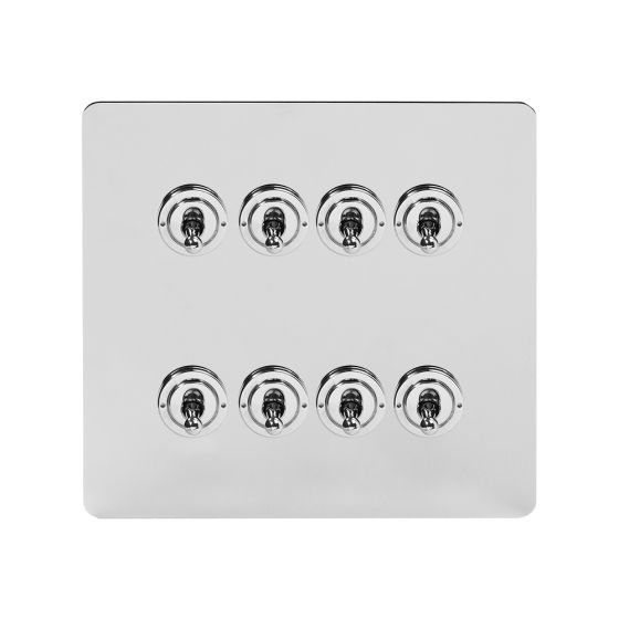Soho Lighting Polished Chrome Flat Plate 8 Gang Toggle Light Switch 20A 2 Way Screwless
