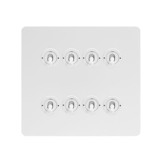 Soho Lighting White Metal Flat Plate 8 Gang Toggle Light Switch 20A 2 Way Screwless