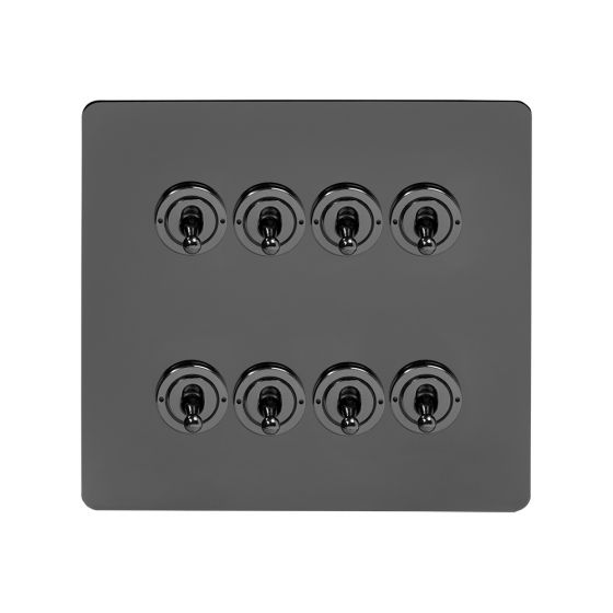 Soho Lighting Black Nickel Flat Plate 8 Gang Toggle Light Switch 20A 2 Way Screwless