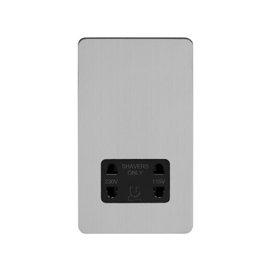 Soho Lighting Brushed Chrome Flat Plate Shaver Socket 230/115V Plate Blk Ins Screwless