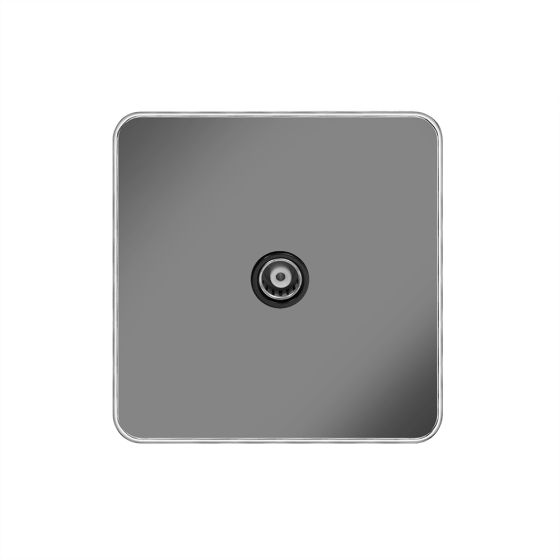 Soho Lighting Black Nickel Plate with Chrome Edge 1 Gang TV Aerial Socket Blk Ins Screwless