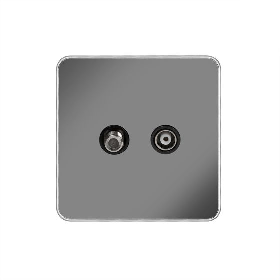 Soho Lighting Black Nickel Plate with Chrome Edge TV+ Satellite Socket Blk Ins Screwless