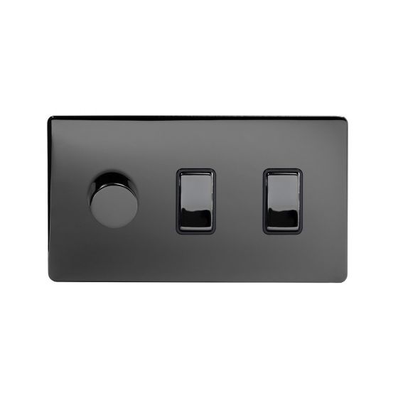 Black Nickel 3 gang light switch with 1 dimmer 