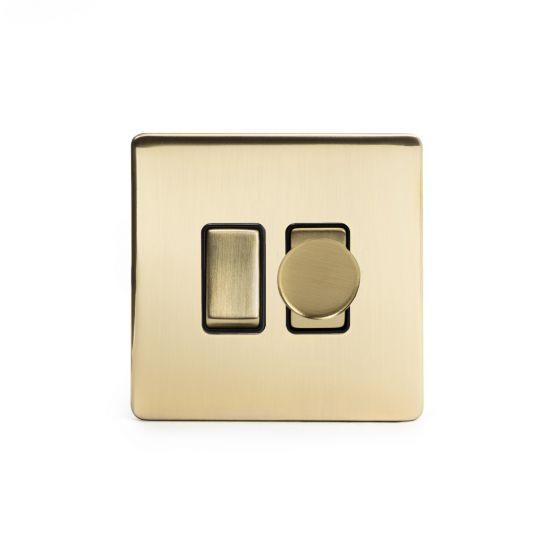 Soho Lighting Brushed Brass dimmer and rocker switch combo Blk Ins Screwless Elesi