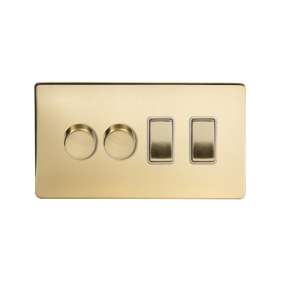 Brushed Brass 4 Gang Switch with 2 Dimmers (2x150W LED Dimmer 2x20A