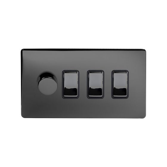 Soho Lighting Black Nickel 4 Gang Switch with 1 Dimmer (1x150W LED Dimmer 3x20A Switch)