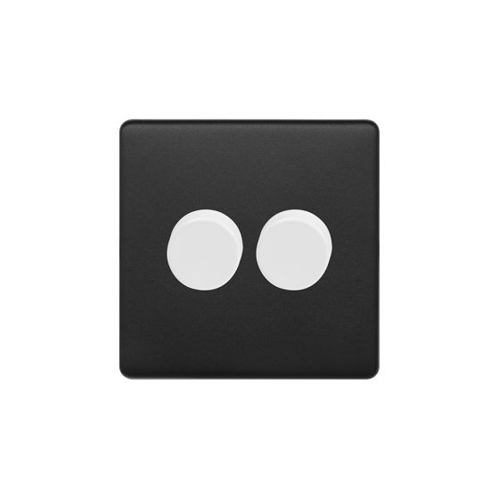Soho Fusion Matt Black & White 2 Gang 2 Way Intelligent Trailing Dimmer Screwless 150W LED (300w Halogen/Incandescent)