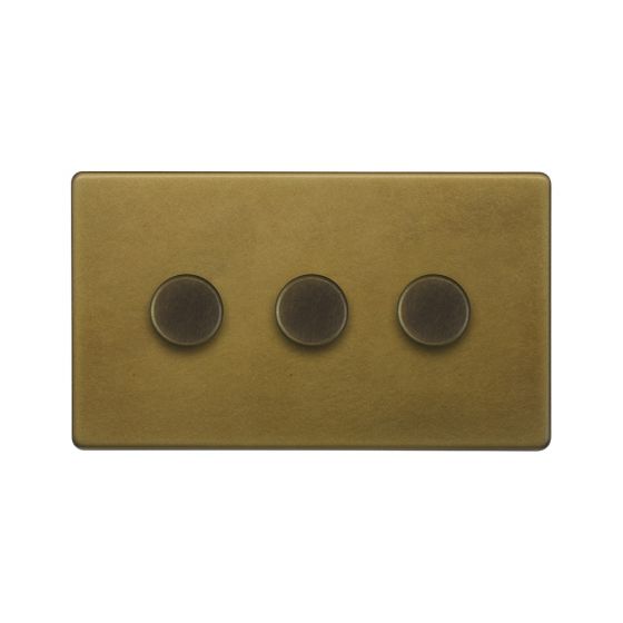 Soho Lighting Old Brass 3 Gang 2 Way Intelligent Trailing Dimmer Switch 150W LED (300w Halogen/Incandescent)