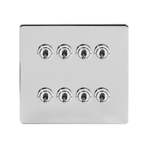 Soho Lighting Polished Chrome 8 Gang Toggle Light Switch 20A 2 Way Screwless
