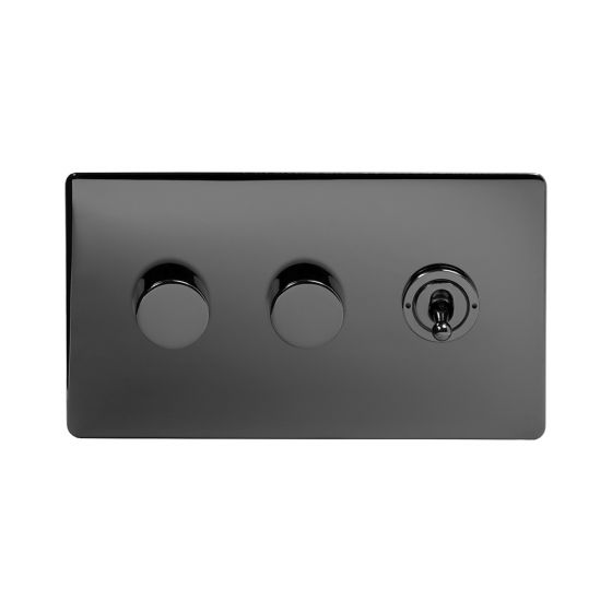 Soho Lighting Black Nickel 3 Gang Switch with 2 Dimmers (2x150W LED Dimmer 1x20A 2 Way Toggle)