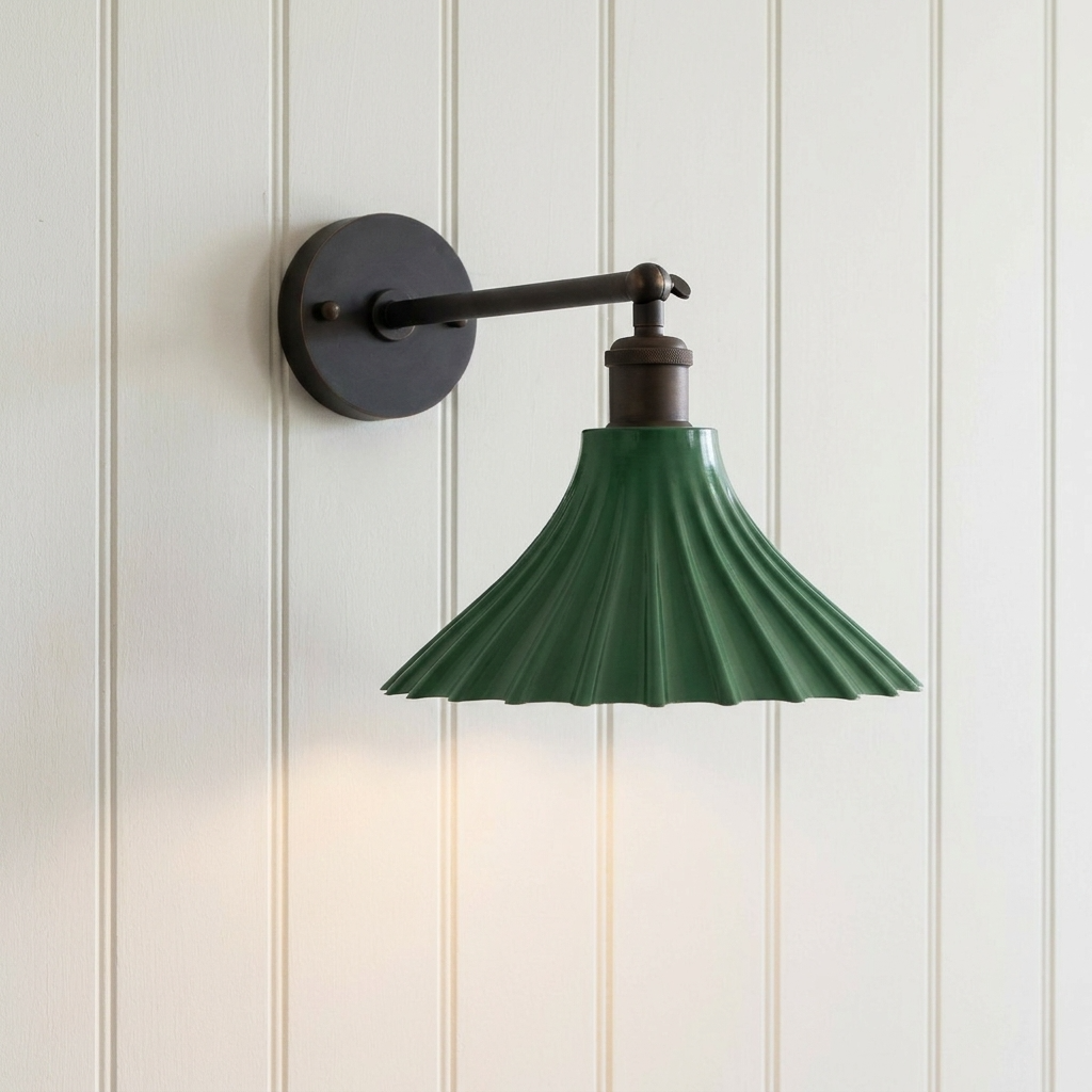 The Soho Lighting Company Green/Light Scallop Fluted Bell Emerald Wall With Brass Arm