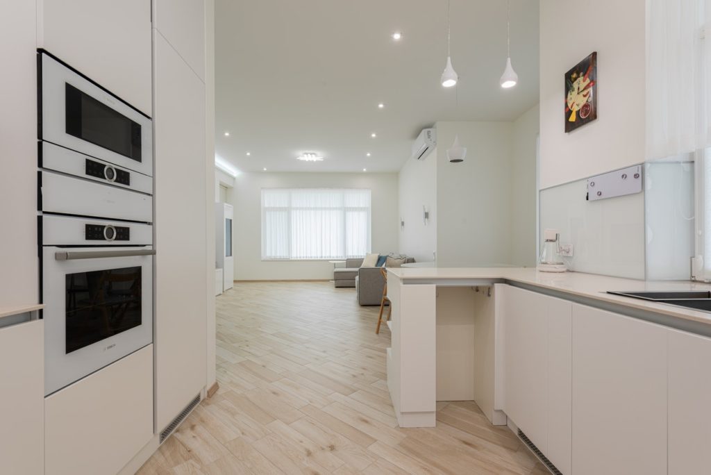 open plan kitchen downlights