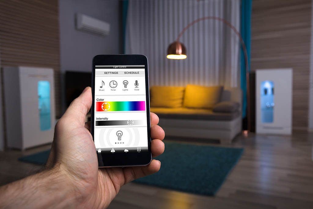 A mobile app controlling a smart lighting system